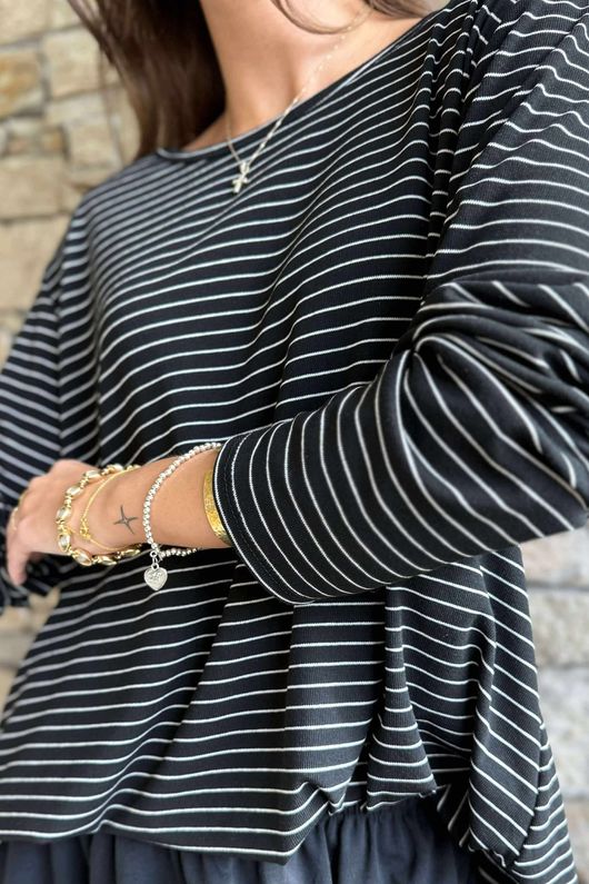 Agnes Stripe Trapeze Top Black